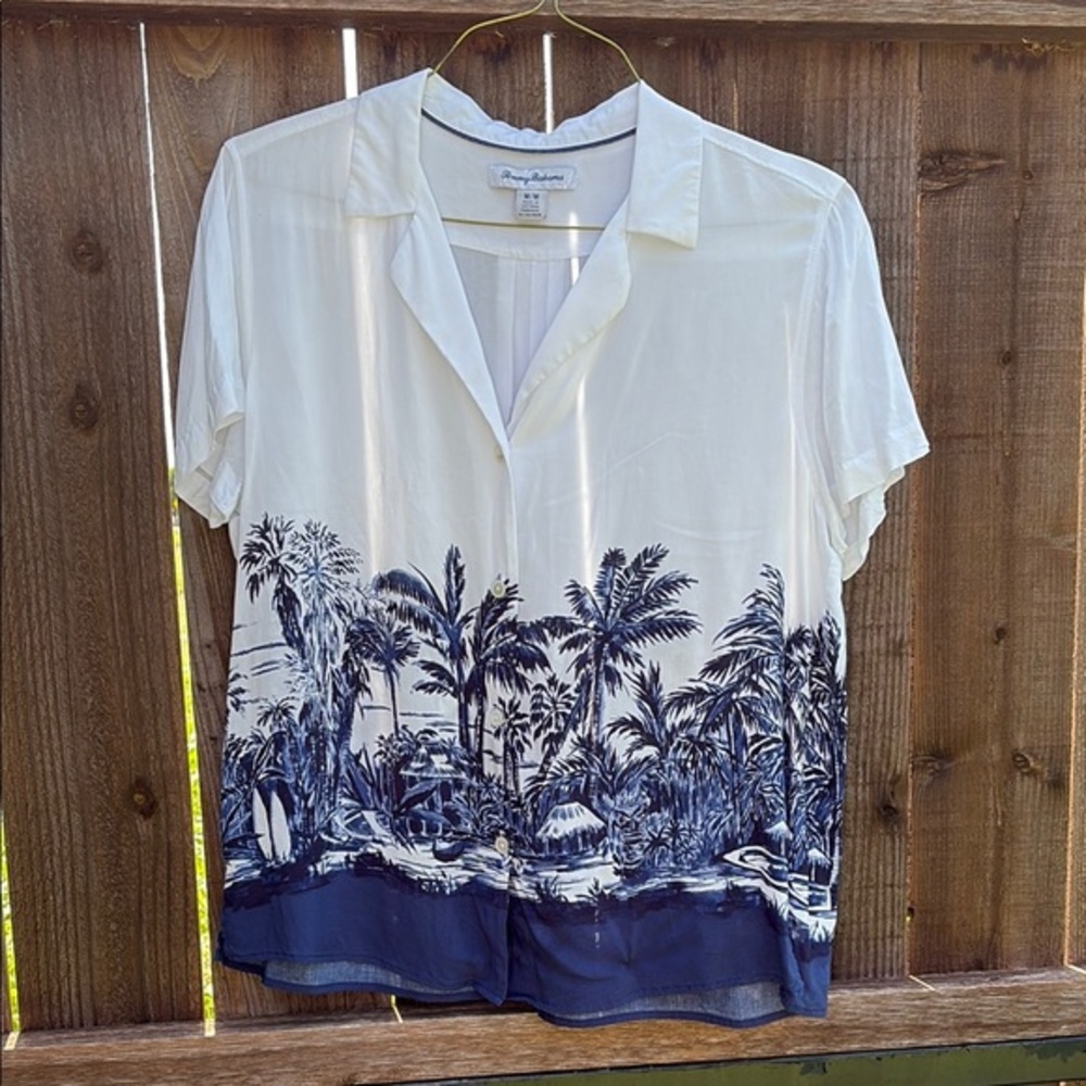 Tommy Bahama Navy and White Palm Shirt